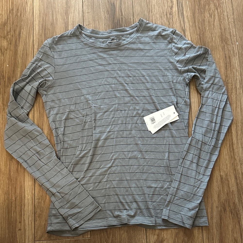Vince Women's Striped Long Sleeve Top - Light Gray